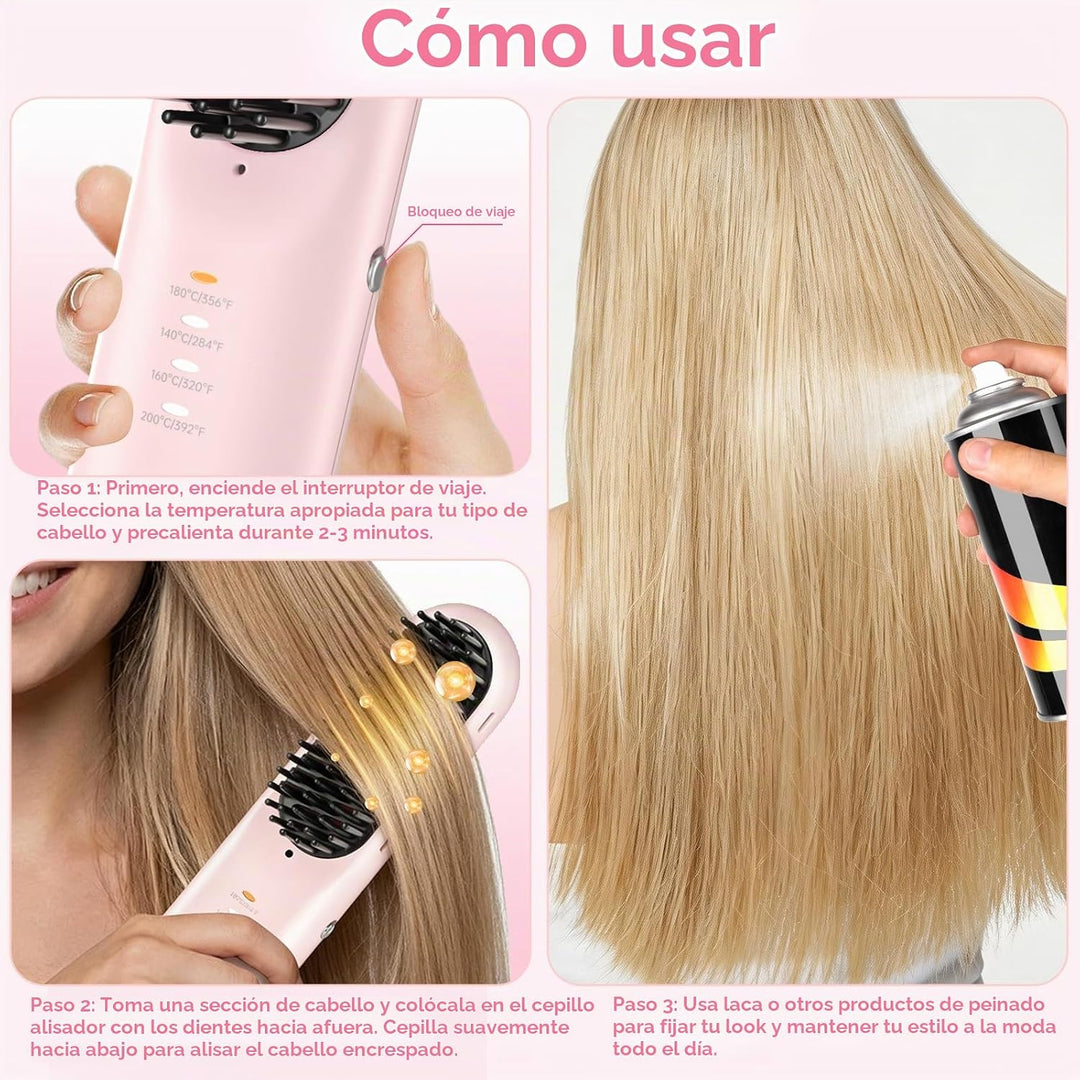 Cepillo alisador de cabello inalámbrico \u2013 Go Brush Pro para ca...