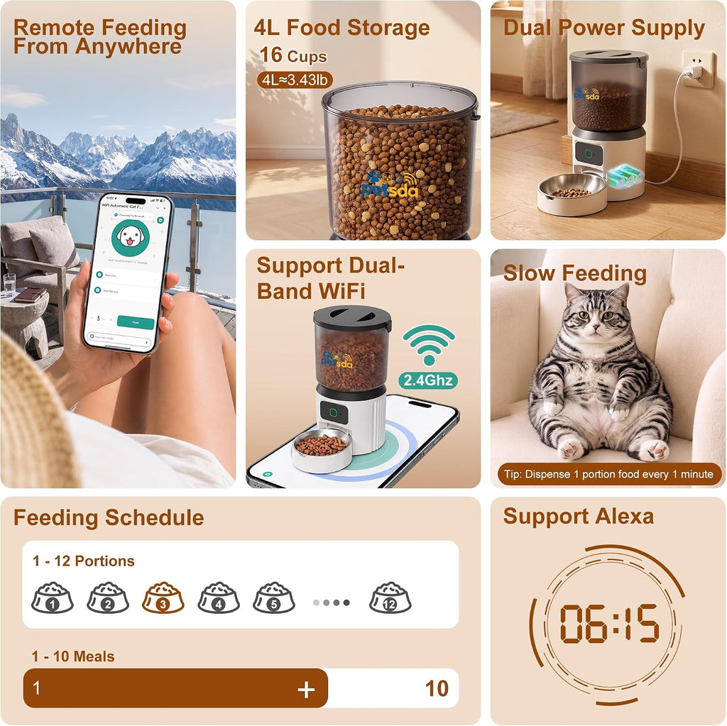 Alimentadores automáticos del gato 4L temporizó las comidas secas WiFi 10