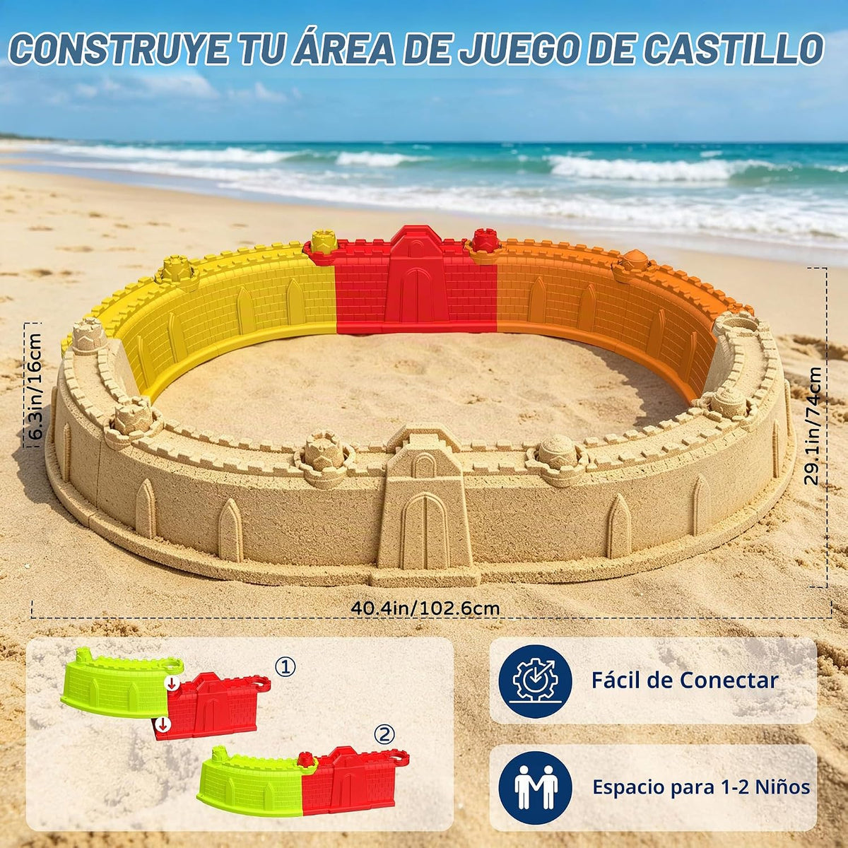 Kit de Construcción de Castillo de Arena, Caja de Arena Portátil con Paredes de Castillo Gigantes