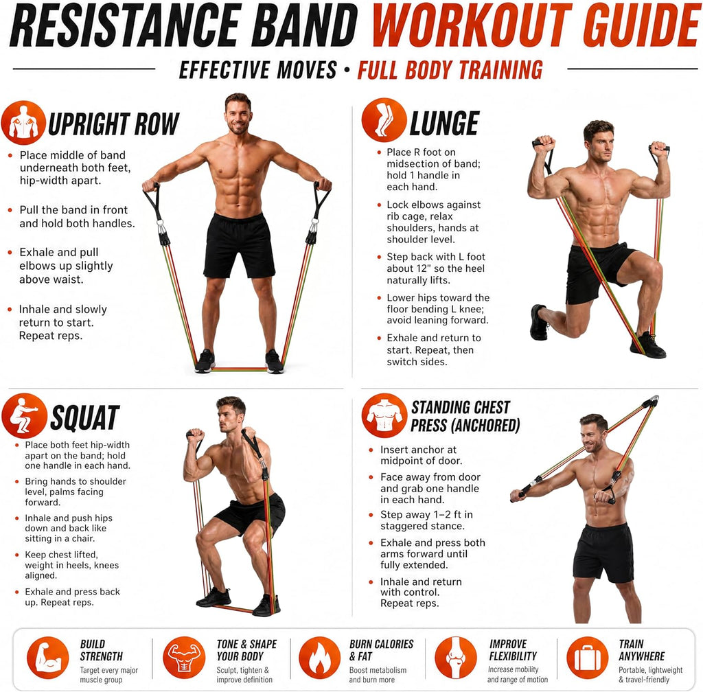 WHATAFIT Bandas de resistencia, bandas de ejercicio de 5 niveles con asas