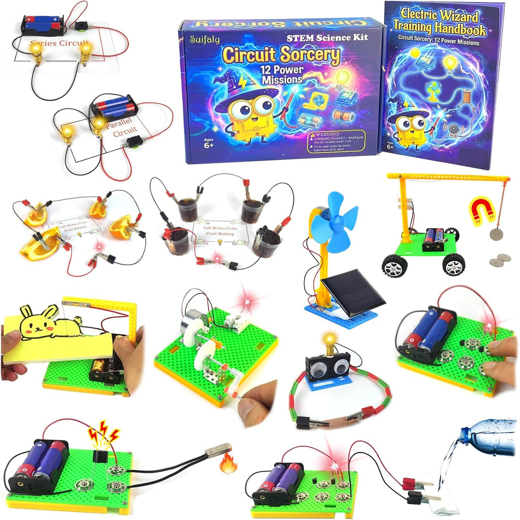 Circuit Sorcery - Kit eléctrico de ciencia STEM para niños, 12 misiones de potencia, laboratorio de experimentos de electricidad y electrónica, kit de juguetes de exploración de energía para niños y niñas, regalo educativo a partir de 6 años