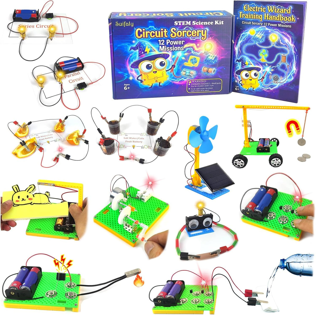 Circuit Sorcery - Kit eléctrico de ciencia STEM para niños, 12 misiones de potencia, laboratorio de experimentos de electricidad y electrónica, kit de juguetes de exploración de energía para niños y niñas, regalo educativo a partir de 6 años