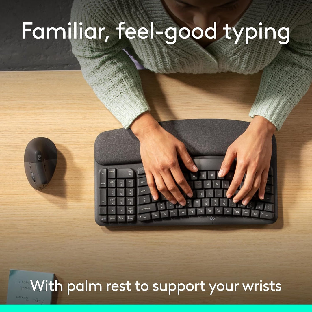 Logitech Wave Keys &amp; Lift - Combo ergonómico de teclado y mouse...