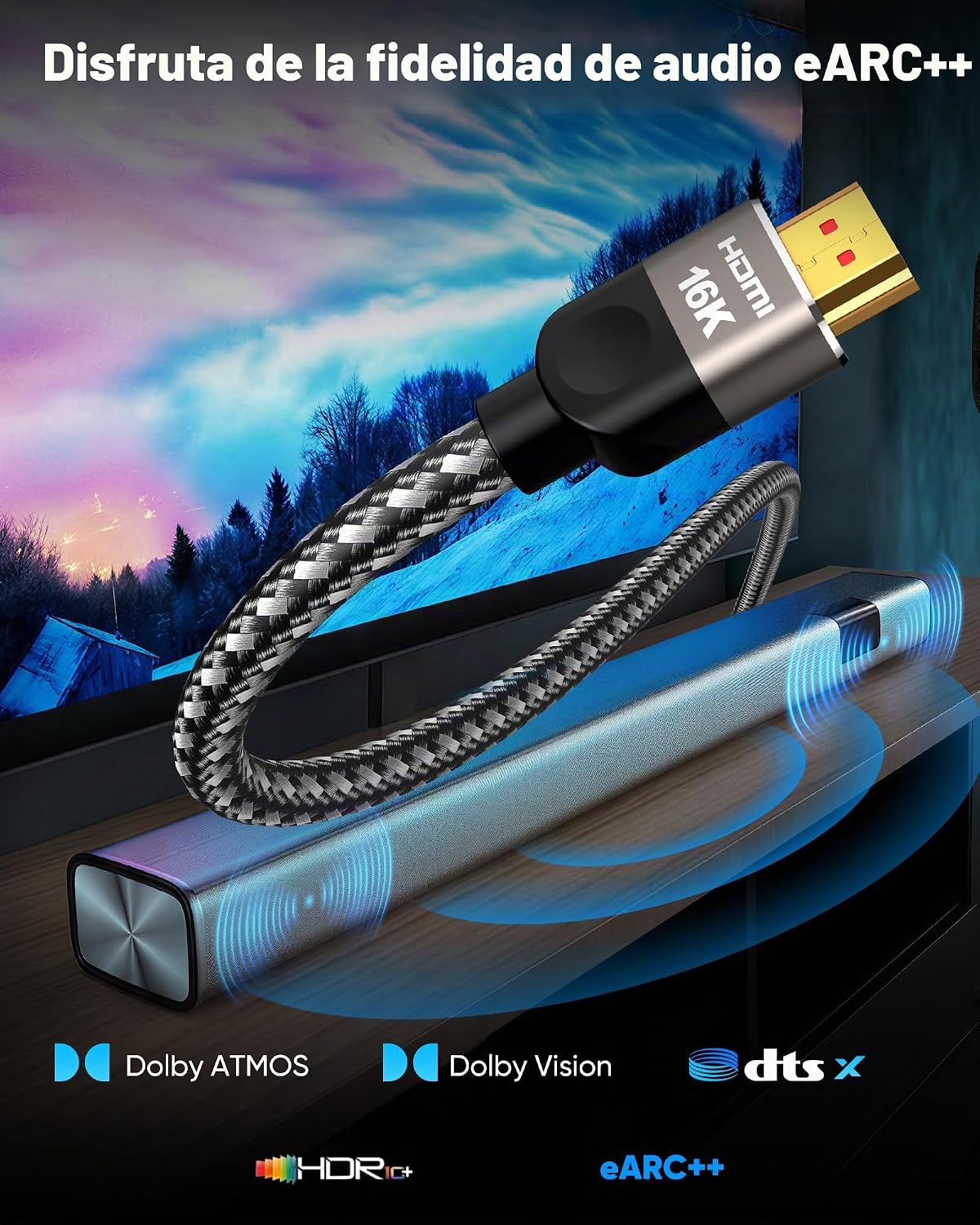 Highwings Cable HDMI 16K 8K 2.2 10 pies, cable HDMI de alta velocidad de 96