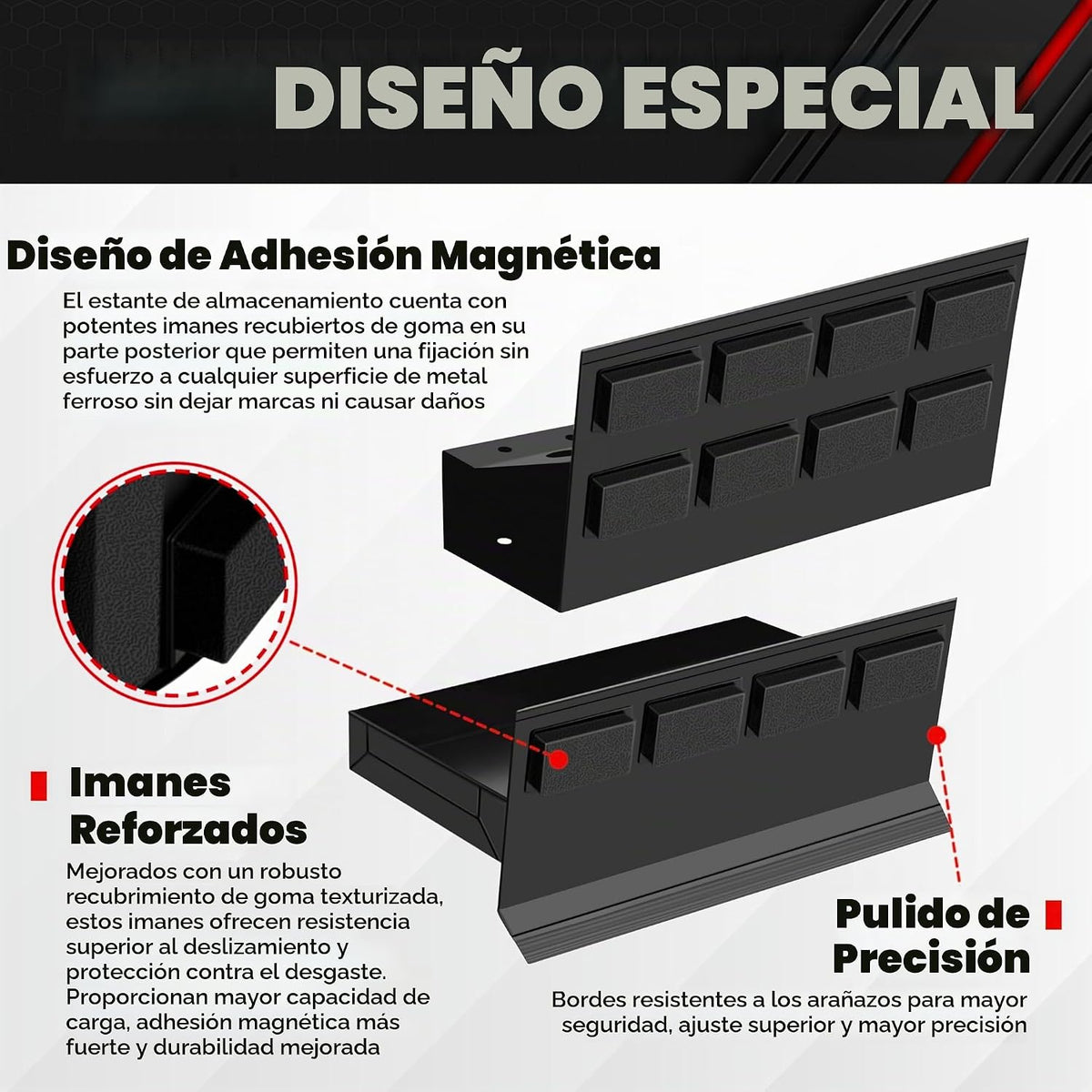 C&T - Juego de estante magnético para caja de herramientas de 4 piezas, bandeja y soporte, juego de bandeja magnética para caja de herramientas, caja de herramientas para almacenamiento en estante
