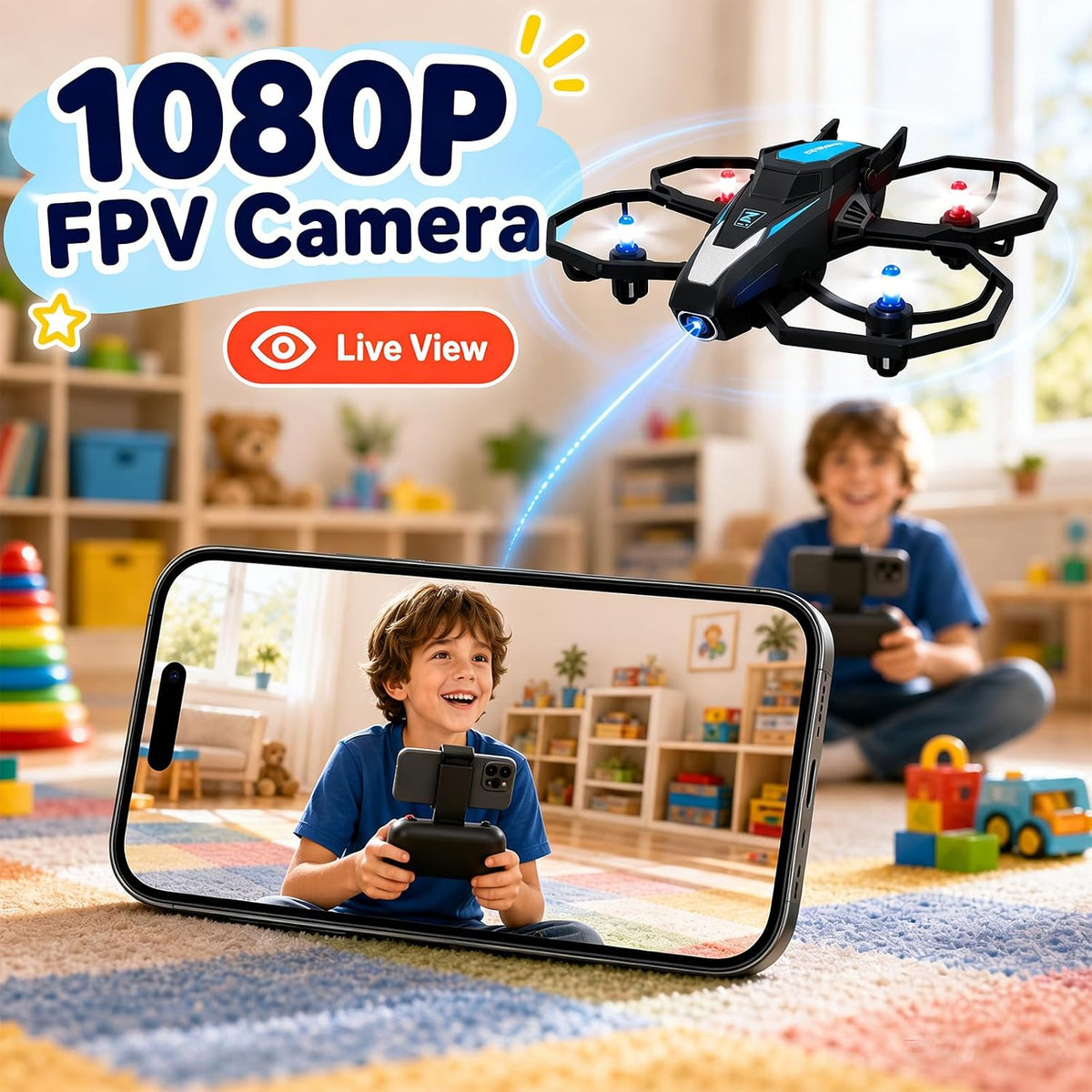 Drones para niños con cámara 1080p, control remoto RC Quadcopter para