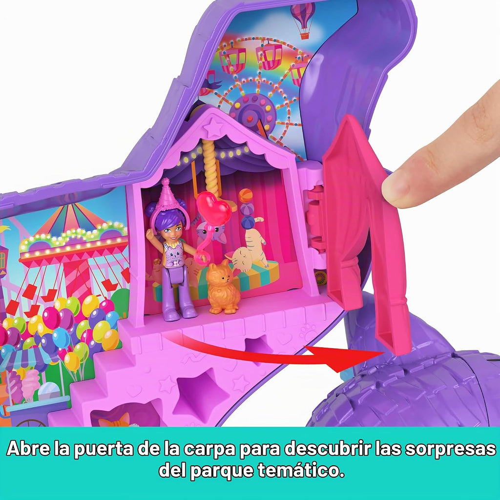 Polly Pocket Micro muñecas y set de juego con 23 accesorios sorpresa incluyendo mascotas, fiesta de cumpleaños, celebración de gatito, paseo en la rueda de la fortuna