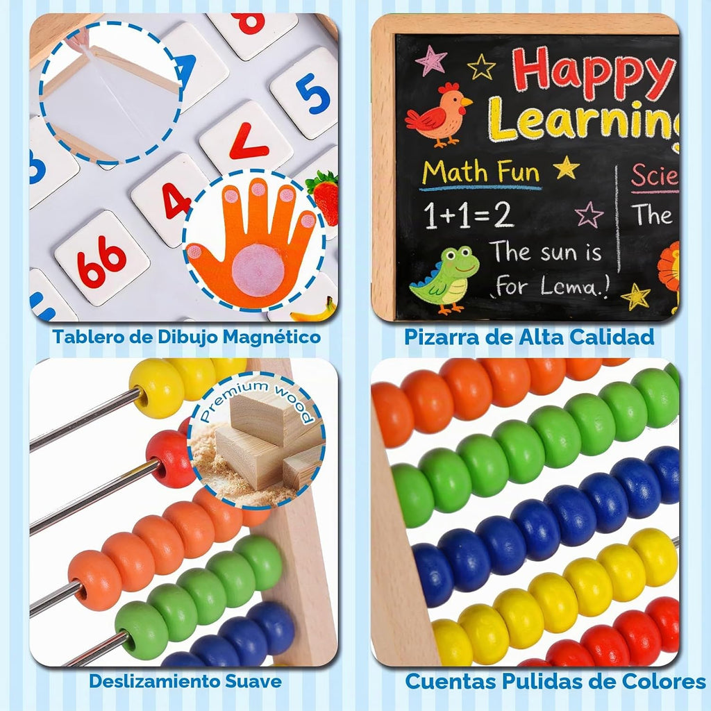 Ábaco de madera para matemáticas para niños - Pizarra negra de doble cara para niños pequeños