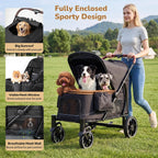ELEMARA Cochecito grande para perros con rampa para caminar, hasta 110 libras, cochecito resistente para perros grandes y 2 perros medianos, vagón todo terreno para mascotas mayores, heridas y