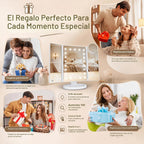 Espejo de tocador con aumento 2X/3X/10X con iluminación, espejo de maquillaje plegable trifold