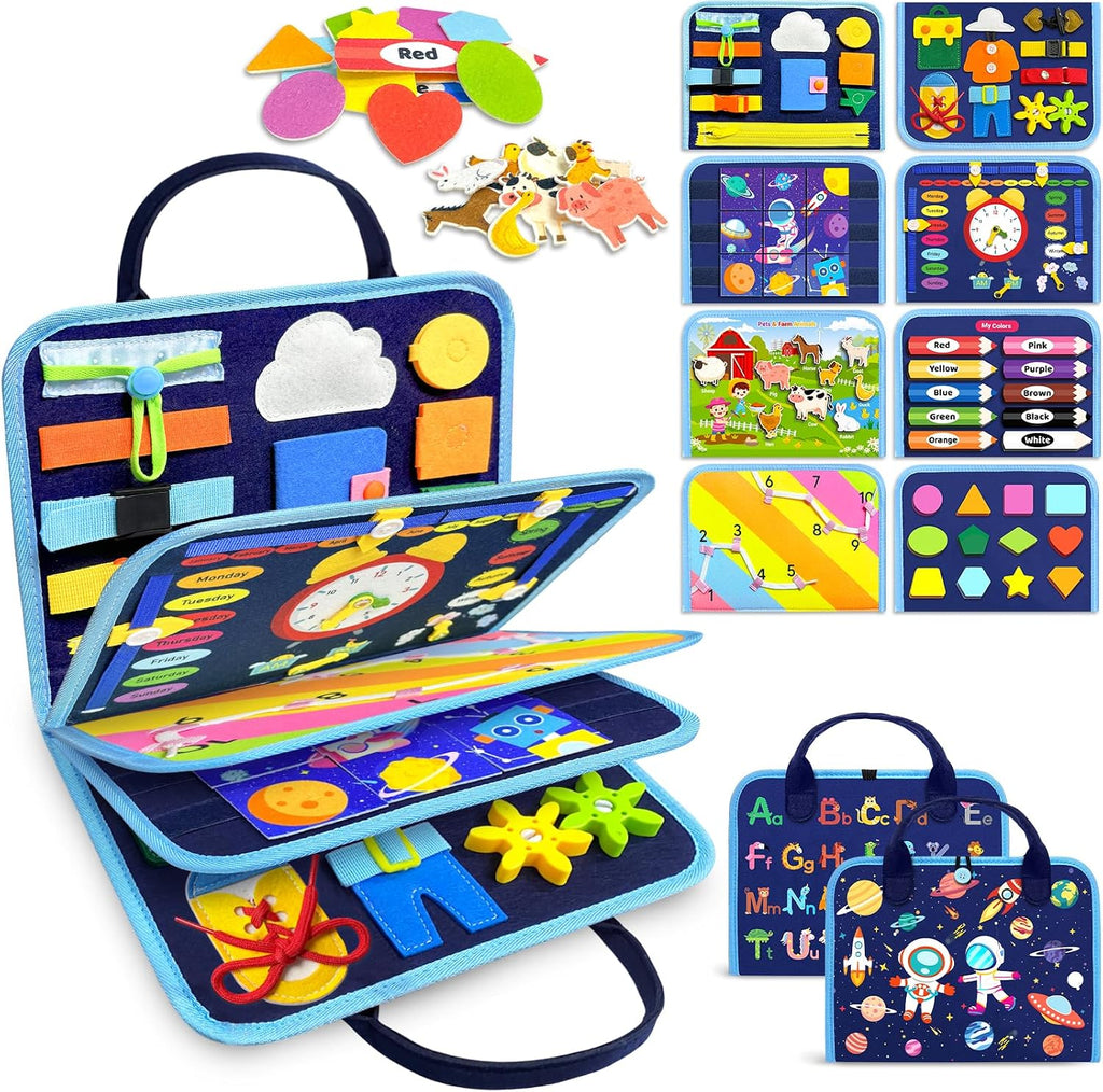 Juguetes Montessori de tablero ocupado para niños pequeños, regalos de cumpleaños, libro ocupado, juguetes sensoriales para niños pequeños, actividades educativas de viaje para niños pequeños