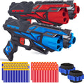 POKONBOY Paquete de 2 pistolas de juguete Blaster para niños aptas para dardos Nerf, balas de espuma de barril giratorio de 6 dardos con 80 dardos de repuesto y 2 pulseras, regalos para niños de 6, 7,