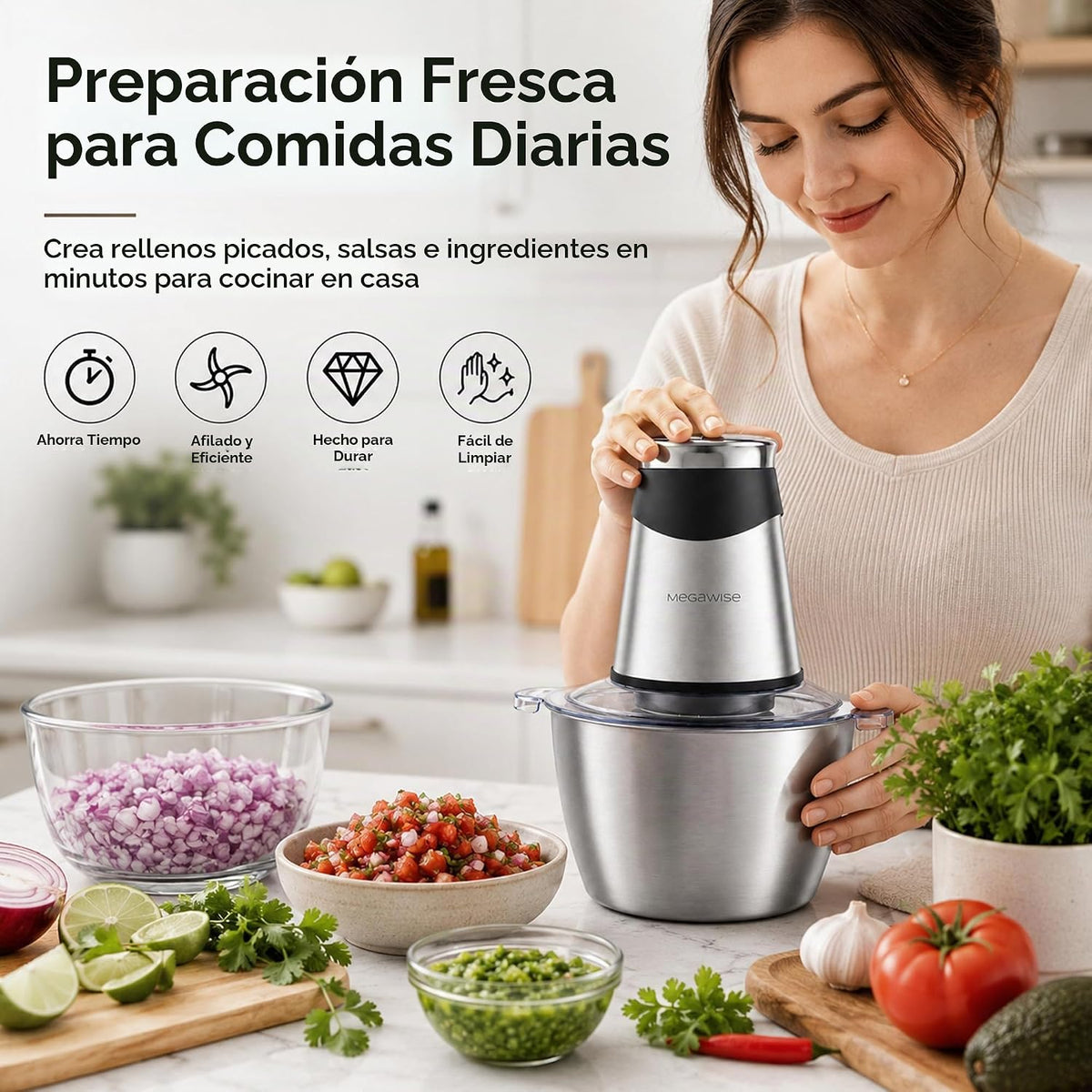 MEGAWISE Procesador de alimentos, molinillo eléctrico de carne de 800 W con
