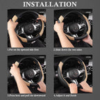 CAR PASS Funda de cuero sintético para volante y tapetes impermeables para automóvil, ajuste universal para el 95% de los sedán, SUV, automóviles, 14.5-15 pulgadas, diseño deportivo antideslizante, seguro, cómodo (negro y beige)