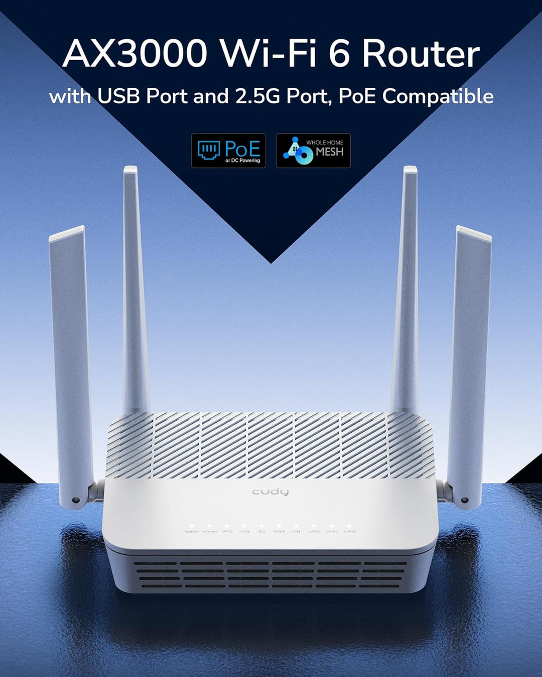 Cudy AX3000 WiFi 6 2.5G PoE Router con puerto USB 2.0, enrutador VP...