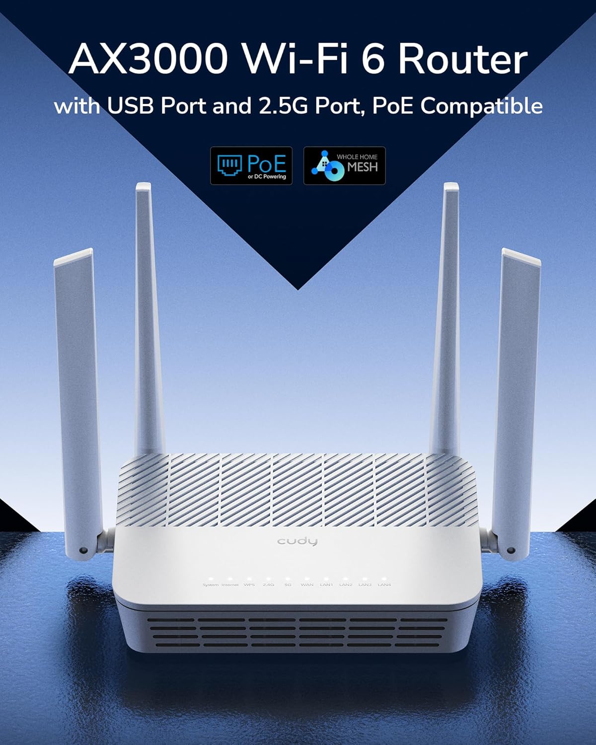 Cudy AX3000 WiFi 6 2.5G PoE Router con puerto USB 2.0, enrutador VP...