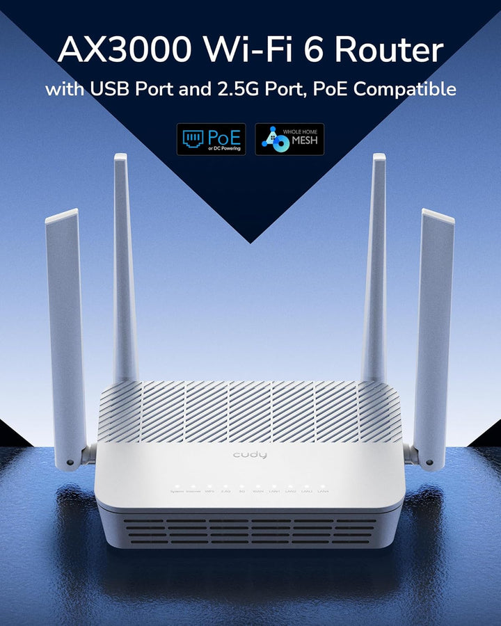 Cudy AX3000 WiFi 6 2.5G PoE Router con puerto USB 2.0, enrutador VP...