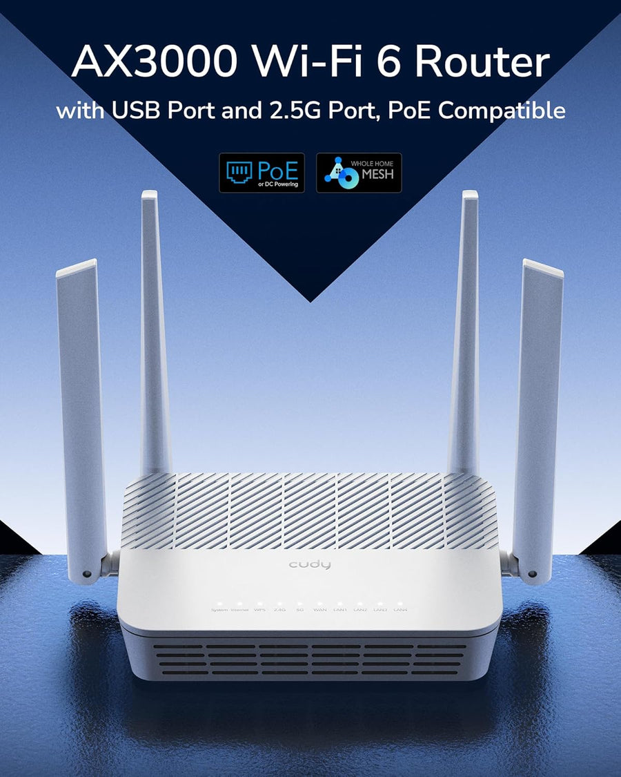 Cudy AX3000 WiFi 6 2.5G PoE Router con puerto USB 2.0, enrutador VP...