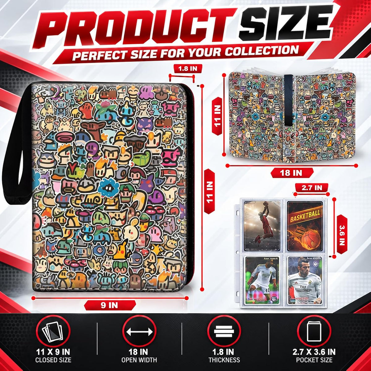 Carpeta de tarjetas coleccionables con mangas extraíbles, carpeta de 4