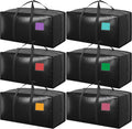 Paquete de 6 bolsas de mudanza con cremallera lateral completamente abierta, extra grandes de 93 L, resistentes al agua, plegables para almacenamiento para dormitorio universitario, mudanza y organización del hogar, color negro