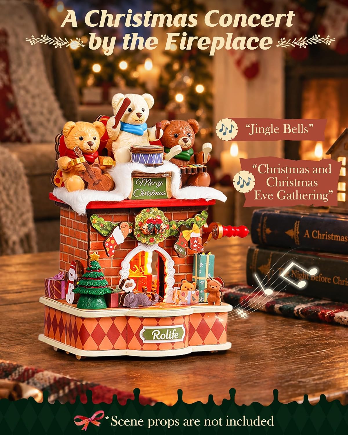 Rolife Kit de casa en miniatura de Navidad, caja de música, decoración de