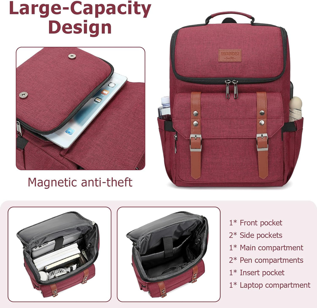 YALUNDISI Mochila vintage de viaje para laptop con puerto de carga...