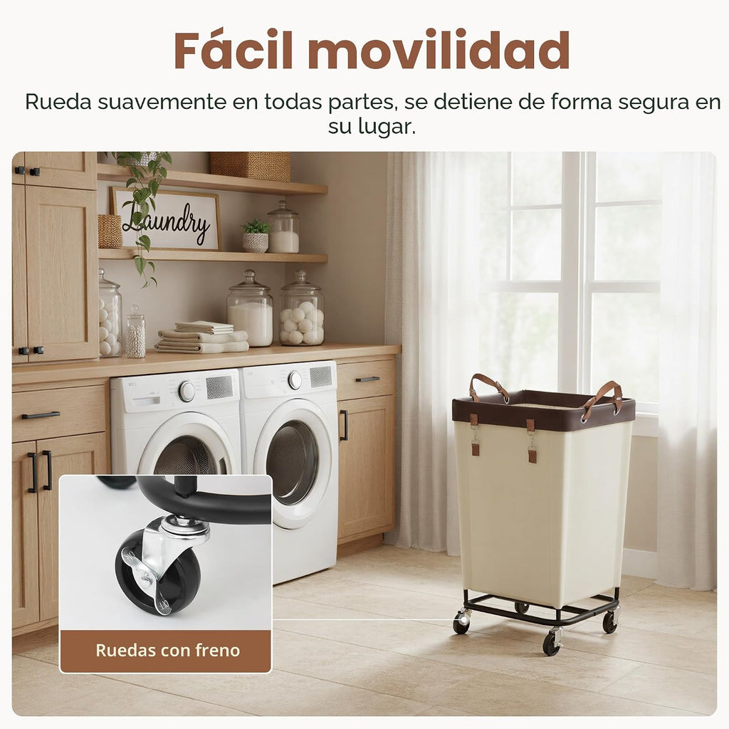 StorageWorks Cesta de lavandería 160L con ruedas, cestas rodantes para ropa
