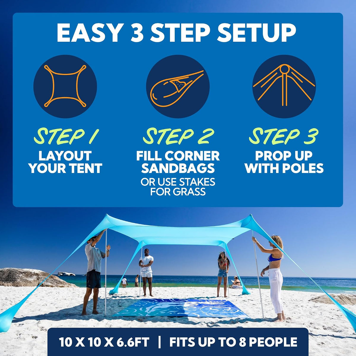 SUN NINJA Tienda de campaña de playa, refugio solar, toldo de sombra de