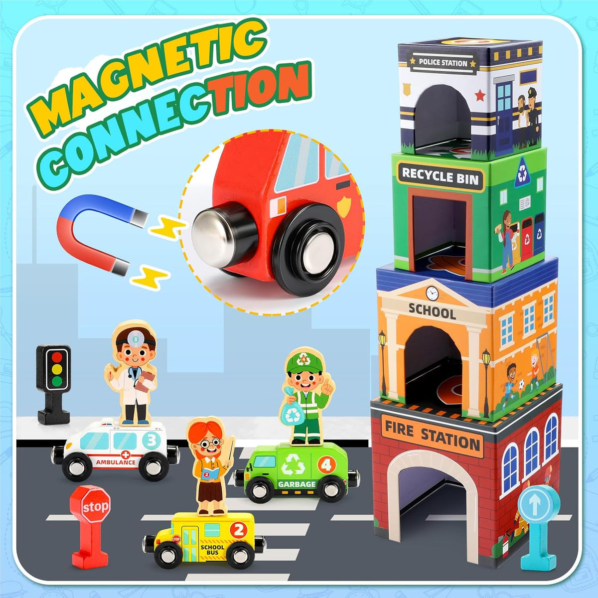 Juguetes apilables para bebés pequeños autos magnéticos de