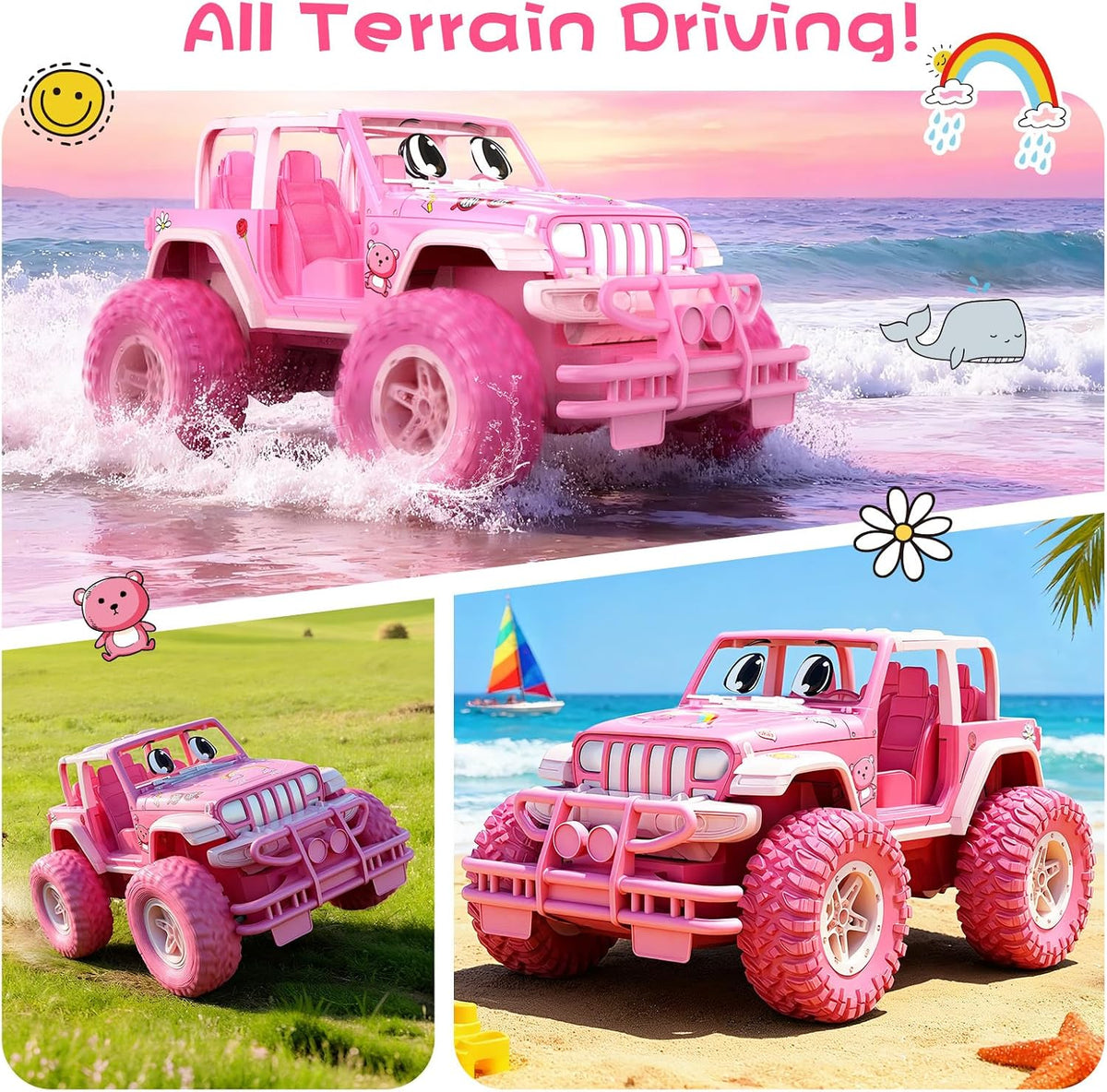 NQD Coches RC con adhesivo de bricolaje y auto de control remoto recargable para niñas