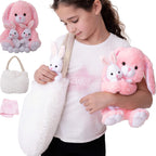 Perfectto Design Regalos de Pascua para niños, juguete de conejo de peluche, 5 piezas, conejo de peluche para mamá, 2 conejitos y bolsa peluda. Regalo de peluche suave de conejo de Pascua para niños