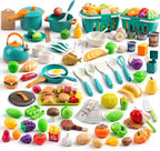 Mini accesorios de cocina de 200 piezas para niños a partir de 3 años, juego de cocina de simulación con utensilios de cocina, vajilla y 2 juegos de frutas, regalo de aprendizaje para niñas y niños, verde