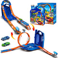 Juego de autos de juguete de pista de carreras con 2 autos de carreras, estilo 2 en 1 con caja de almacenamiento, juguetes de pistas intercambiables, regalos de cumpleaños y Navidad para niños de 3, 4