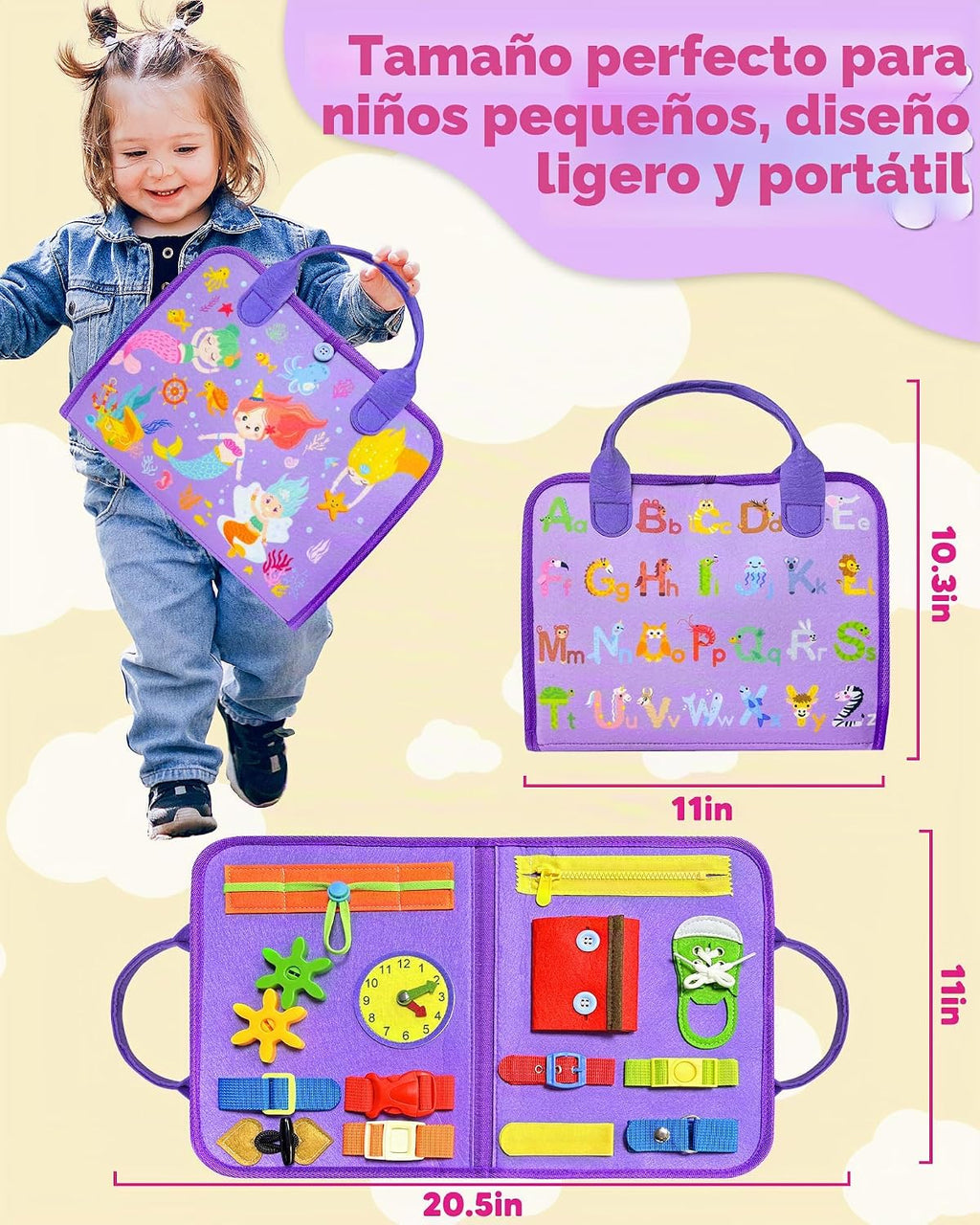 Tablero Ocupado Juguetes Montessori para Niños Pequeños Niño Niña Regalos de Cumpleaños, Libro Ocupado Juguetes de Aprendizaje Sensorial para Niños Pequeños, Juguete de Viaje para Avión y