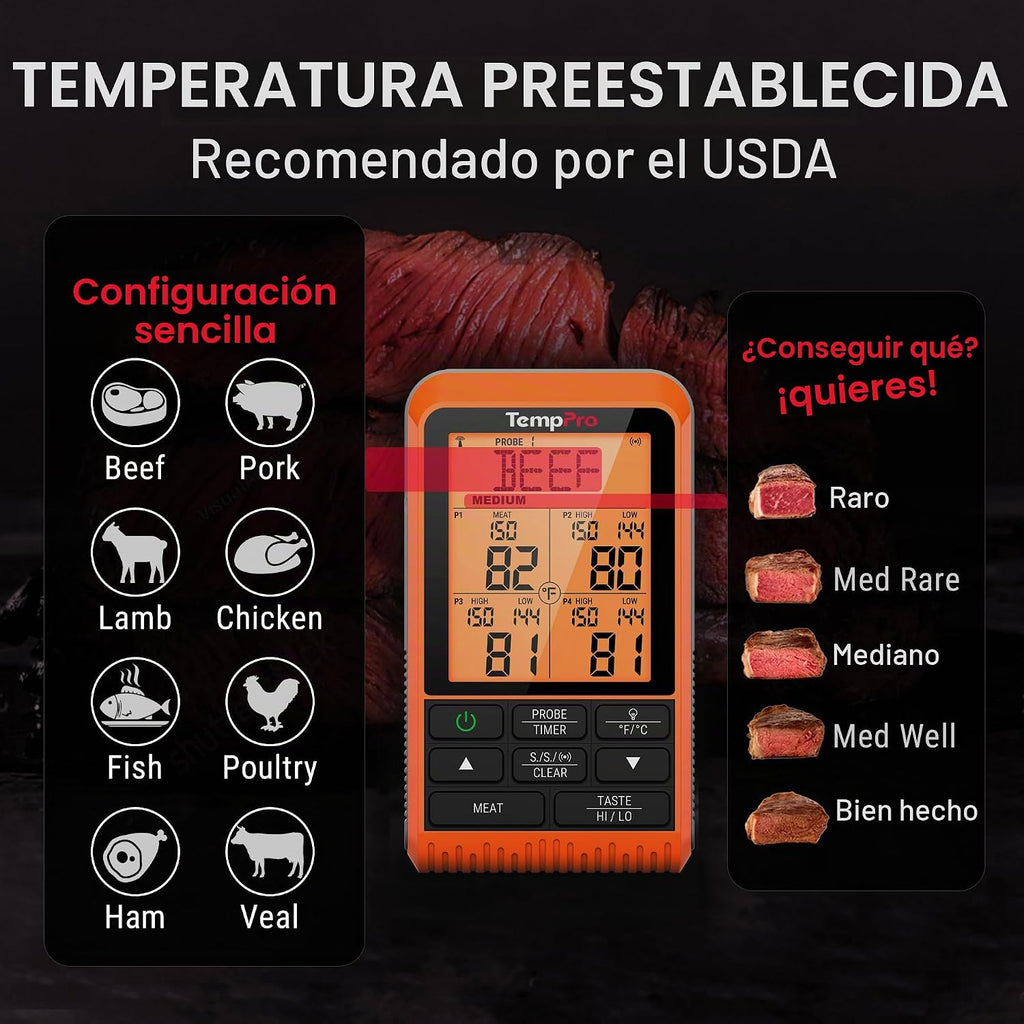 TempPro TempSync 1000FT Wireless Meat Thermometer para Grilling y Smoking