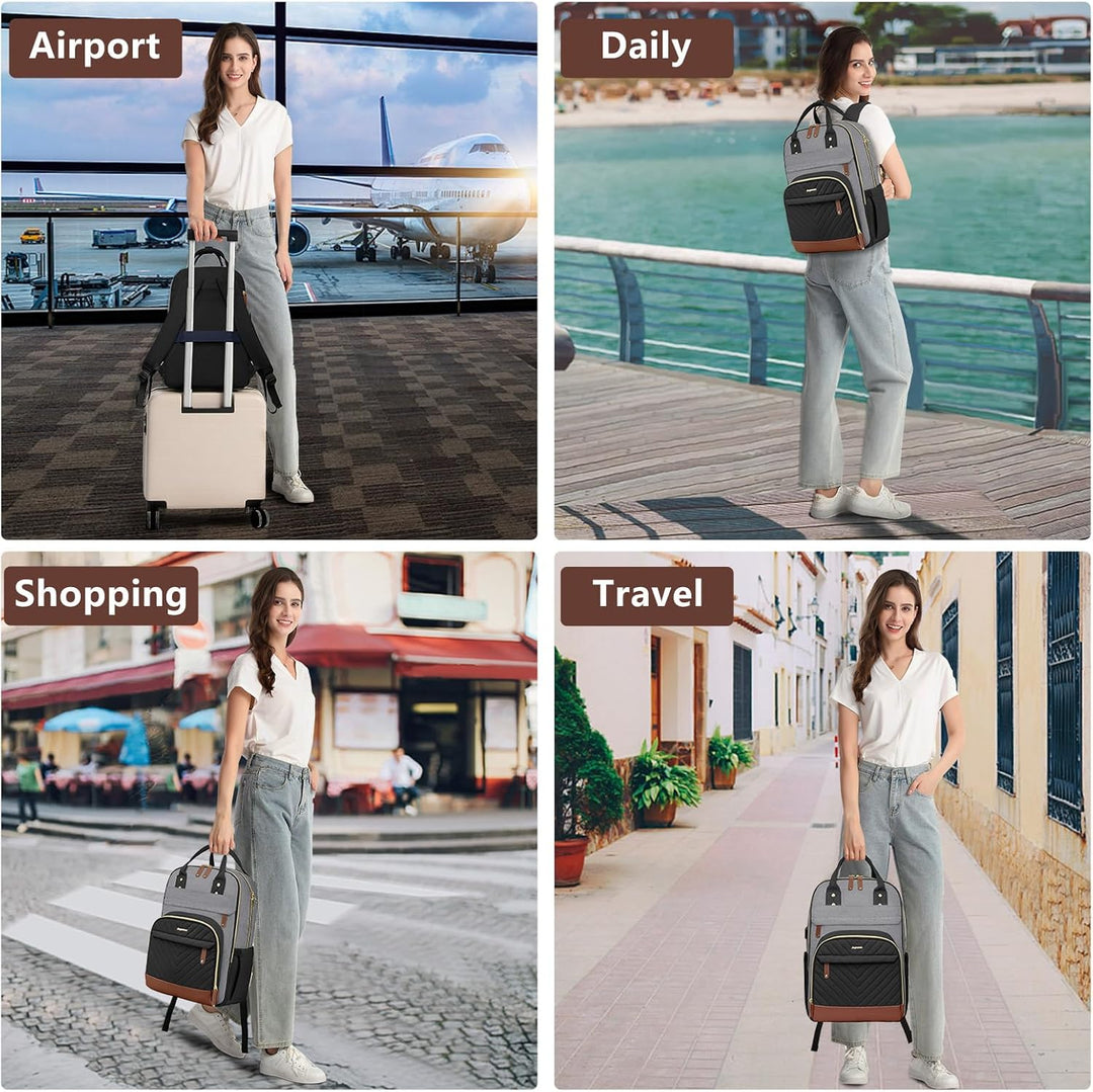 bagswan Mochila para laptop para mujer, 7-negro gris marrón, 17,3 p...
