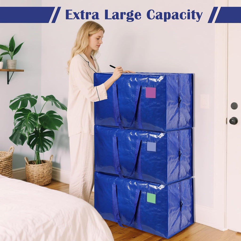 Paquete de 6 bolsas de mudanza extra grandes resistentes con cremallera reforzada y asas anchas, contenedores de almacenamiento resistentes a la humedad cubos de empaque para ropa, dormitorio