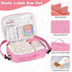 wiwens Caja de Almuerzo Bento para Niños con Termo de Sopa de 12 oz a Prueba de Fugas, Contenedor de Comida para Almuerzo con 5 Compartimentos, Frasco Térmico para Comida Caliente y Bolsa de Almuerzo