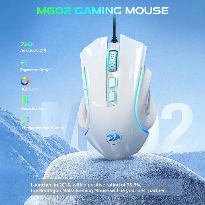 Redragon M602 Mouse para juegos, mouse ergonómico RGB para juegos c...