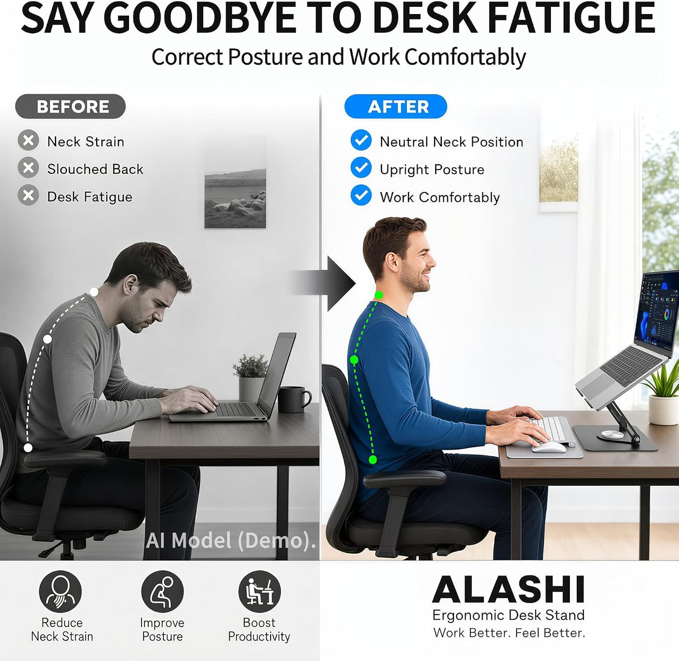 ALASHI Soporte para laptop para escritorio con base giratoria de 36...