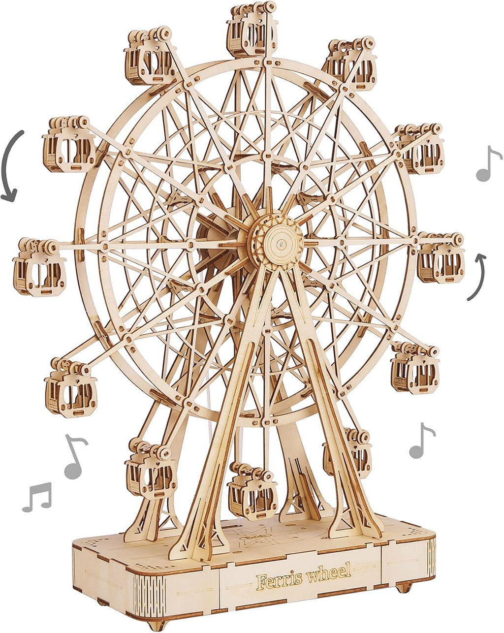 Rolife Rompecabezas de madera 3D con manivela de mano, caja de música, juguetes de maquinario, kit de manualidades de madera, regalo creativo para adultos cuando Navidad/cumpleaños (color madera de rueda de fortuna)