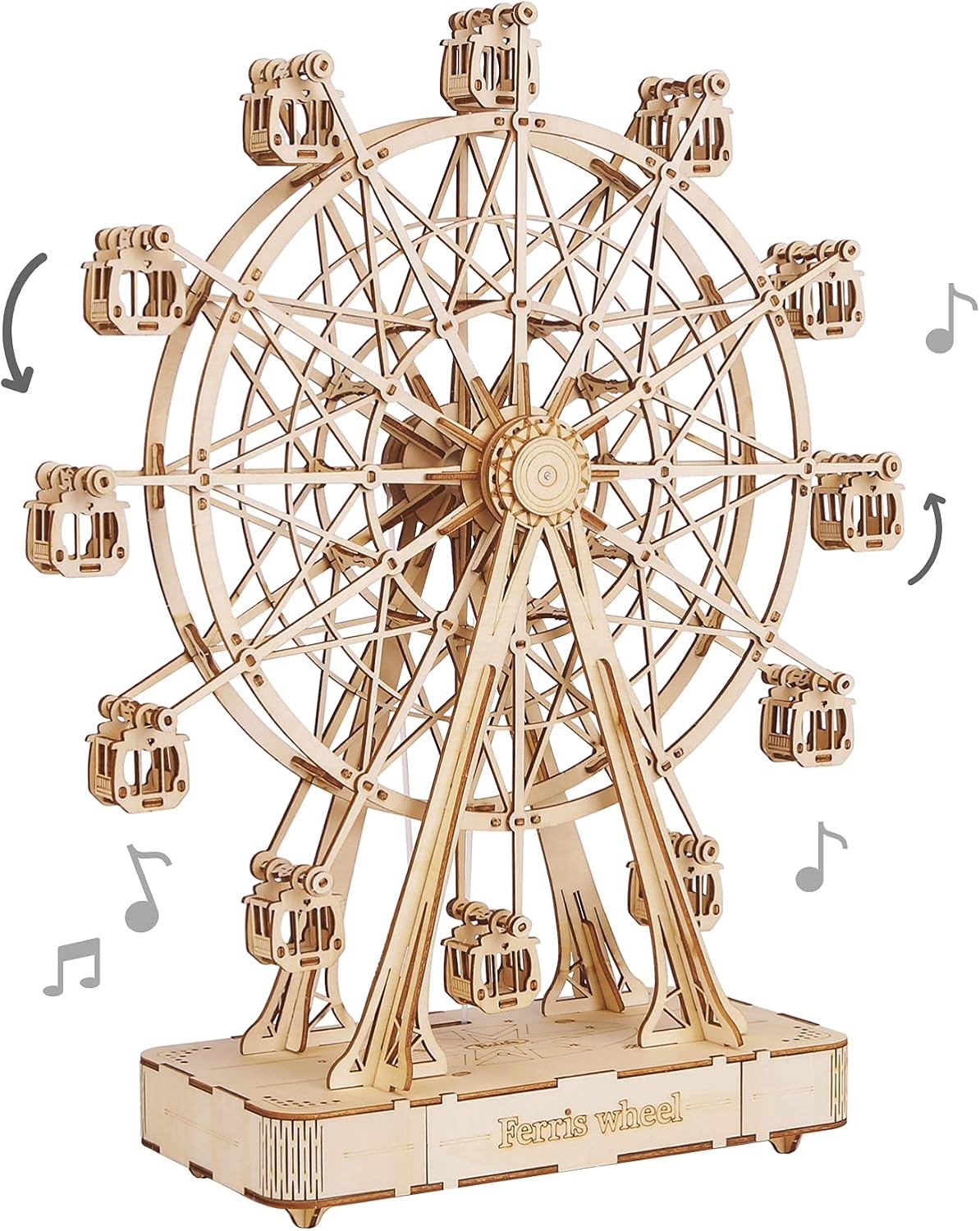 Rolife Rompecabezas de madera 3D con manivela de mano, caja de música, juguetes de maquinario, kit de manualidades de madera, regalo creativo para adultos cuando Navidad/cumpleaños (color madera de rueda de fortuna)