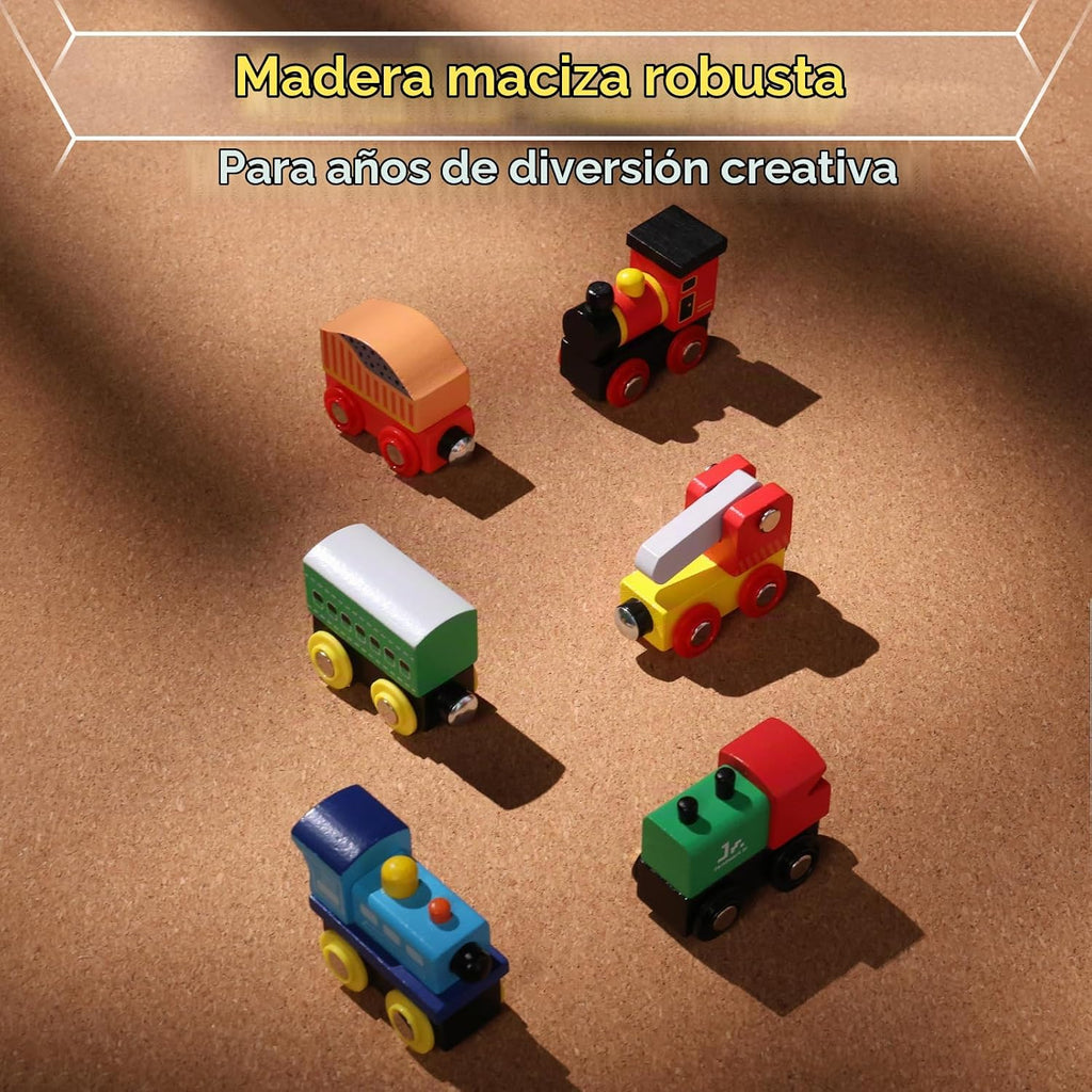 SainSmart Jr. Juego de Tren de Madera de 12 Piezas - Juguetes de Tren con Caja de Almacenamiento, Trenes de Juguete Magnéticos Compatibles con Todas las Principales Marcas, Regalo para Niños Pequeños