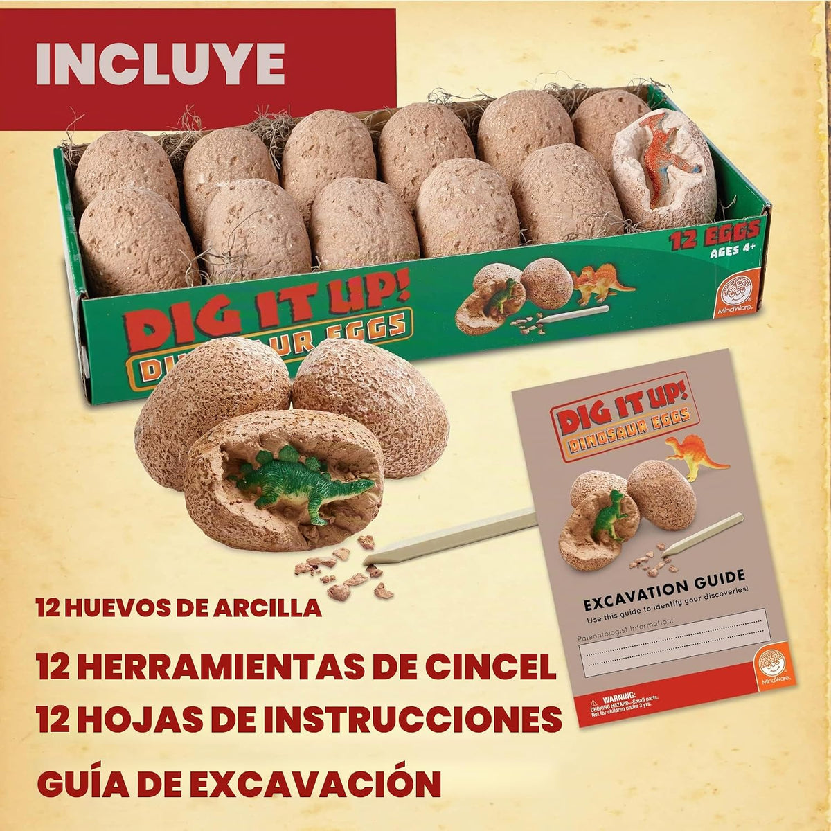 MindWare ¡Desenterralo! Kit de excavación de huevos de dinosaurio