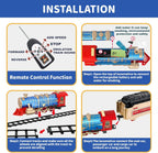 Juego de tren de control remoto para niños de 3 a 8 años, tren de juguete eléctrico con vapor, luces y sonidos, incluye 17 pistas y batería recargable para jugar en interiores
