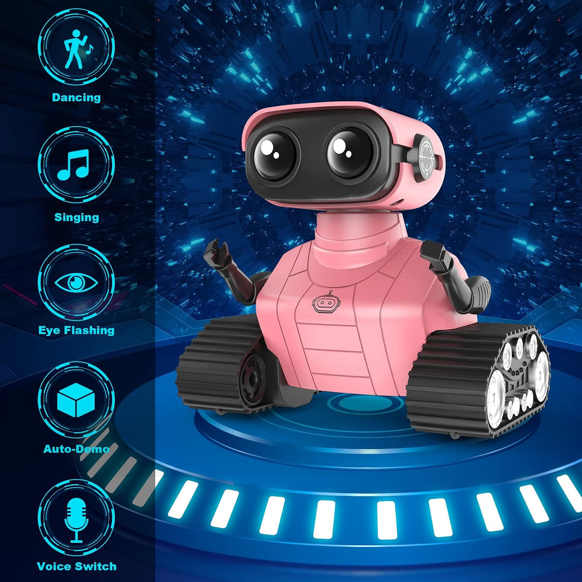 Hamourd Juguetes robot para niñas, robots recargables de control remoto, robot de juguete con demostración automática, cabeza y brazos flexibles, movimientos de baile, música y ojos LED brillantes