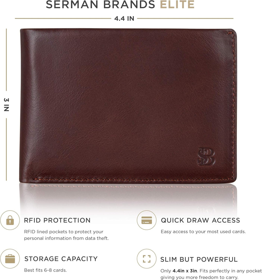 SERMAN BRANDS Mens Slim Bifold Wallet RFID Blocking Minimalist Fron...