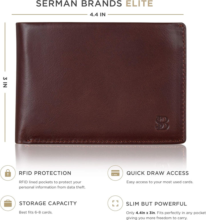 SERMAN BRANDS Mens Slim Bifold Wallet RFID Blocking Minimalist Fron...