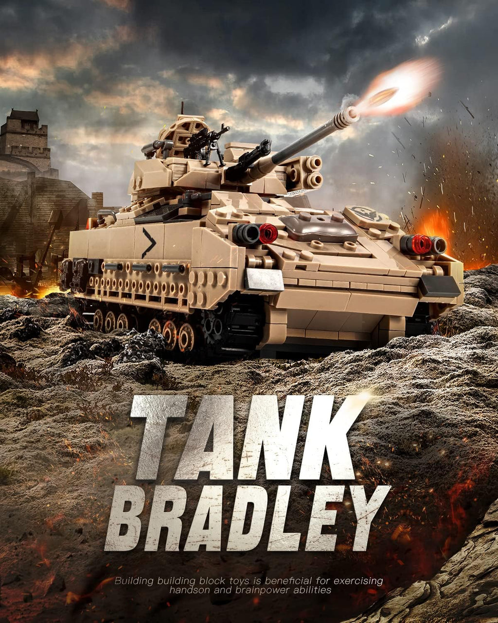 dOvOb Juego de Construcción de Tanque Militar M2 Bradley (1350 PIEZAS), Juguete de Construcción de Vehículo de Combate de Infantería del Ejército para Regalo de Adulto o Niño