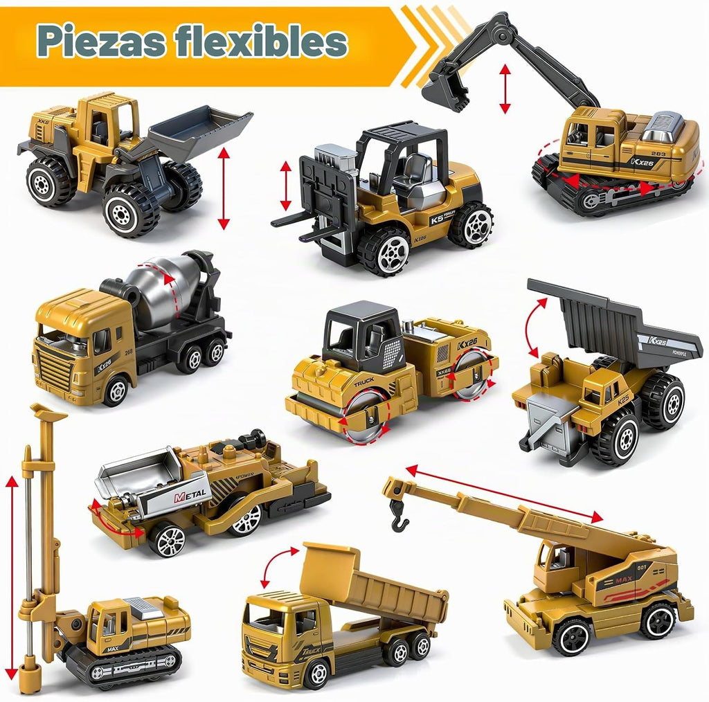 Paquete de 12 juguetes de construcción fundidos a presión, mini autos de
